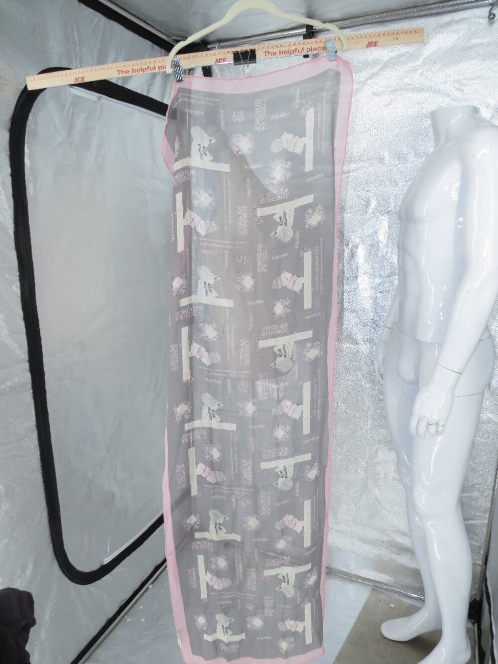 Vintage Silk Scarf Pink Gray Tanner 62 Inch Long Sheer Chiffon French Print Wrap